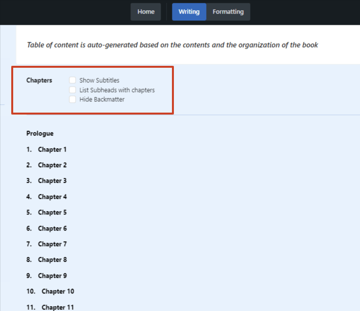 Atticus Table of Contents