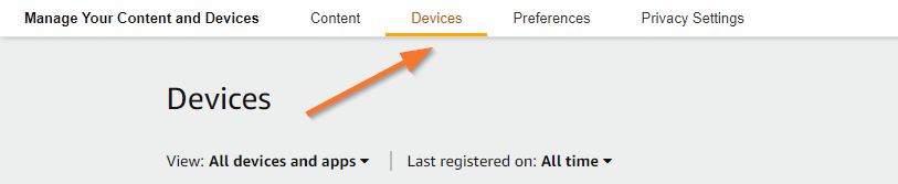 Screenshot showing users how to access their Kindle devices